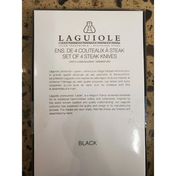 Laguiole Serrated Steak Knives White Marble (Resin) Handle Stainless Set of 4 - Picture 4 of 4